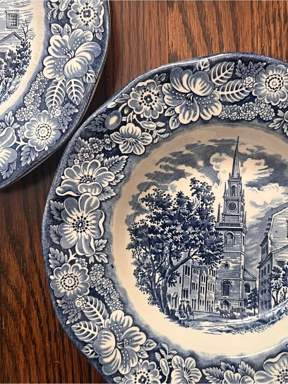 Vintage set of (5) Wedgwood Liberty Blue Old North Church soup bowls England